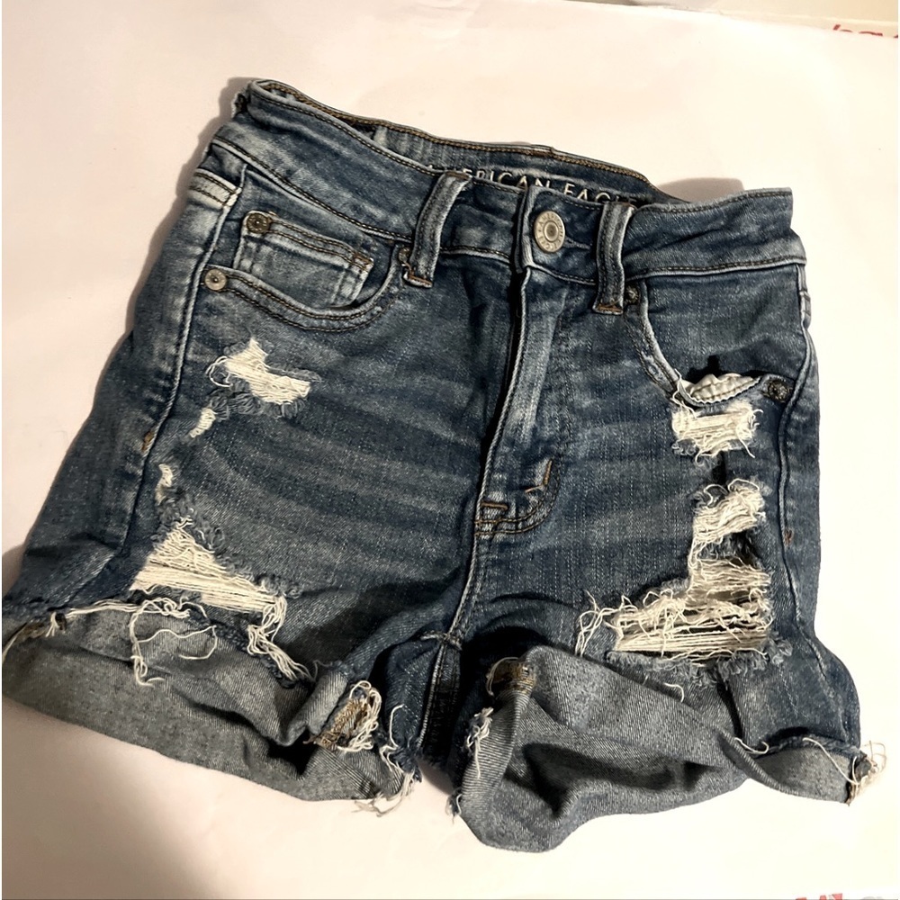 American Eagle Hi-Rise Shortie Shorts Womens Size 00 Jean DenimSuper Stretch